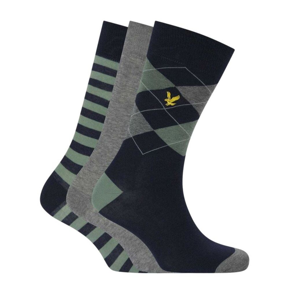 Lyle & Scott Mens Barwood Assorted Designs Ankle Socks (Pack of 3) / Gray